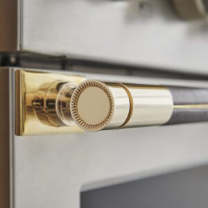 Monogram 48" Designer Collection Brass and Leather Short Handle for 48" Pro Range- ZXPR48HSTB1